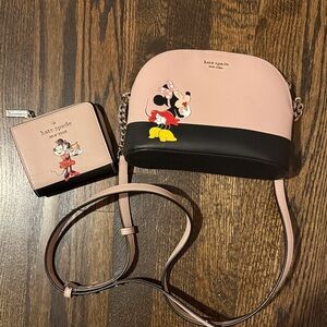 Kate Spade Pink and Black Minnie Mouse Crossbody Bag with Wallet